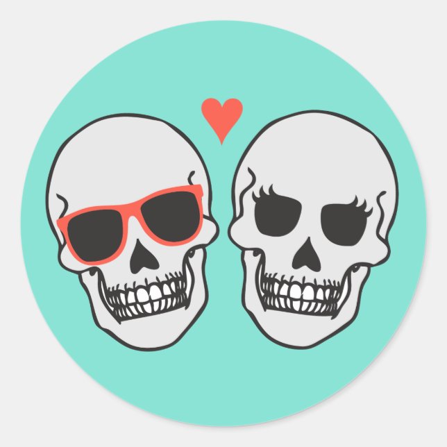 Sticker Rond Sceau Mariage de squelette (Turquoise) (Devant)