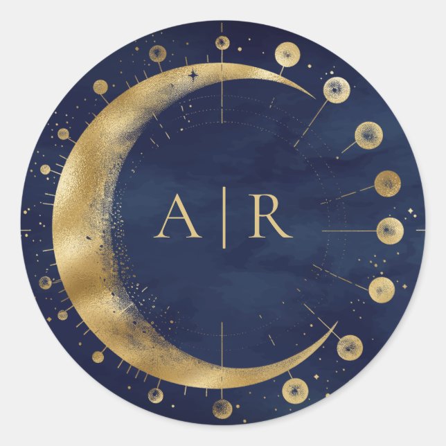 Sticker Rond Sceau Mariage d'enveloppe bleu marine de croissant (Devant)