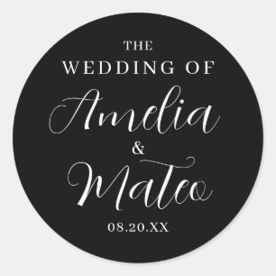 Sticker Rond Sceau Mariage d'enveloppe de calligraphie noir bla
