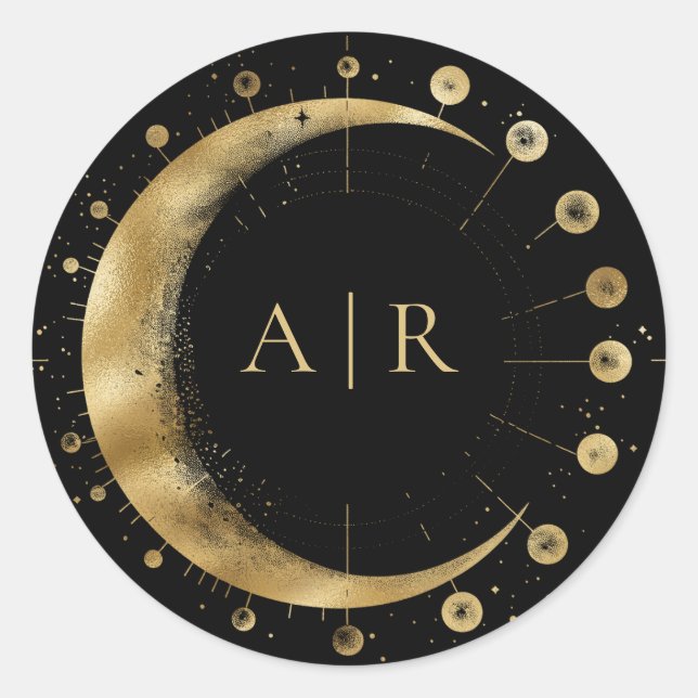 Sticker Rond Sceau Mariage d'enveloppe de croissant d'or noir (Devant)