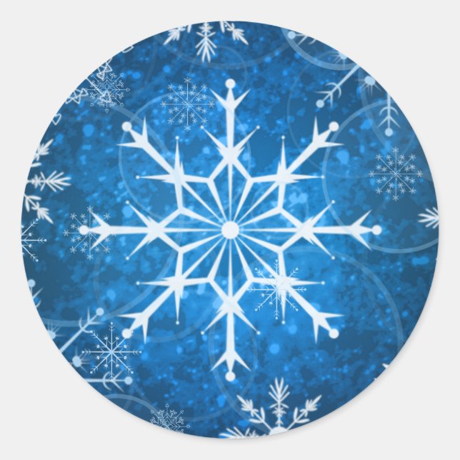 Sticker Rond Sceau Mariage d'enveloppe de flocons bleus et blan (Devant)