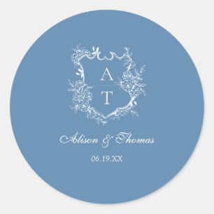 Sticker Rond Sceau Mariage d'enveloppe de monogramme bleu vibre