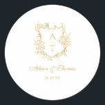 Sticker Rond Sceau Mariage d'enveloppe de monogramme d'or<br><div class="desc">Élégant faux or script floral monogramme crête mariage enveloppe classique collant de sceau de sceau.</div>