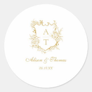 Sticker Rond Sceau Mariage d'enveloppe de monogramme d'or