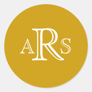 Sticker Rond Sceau Mariage d'or 3 lettres Monogramme personnali