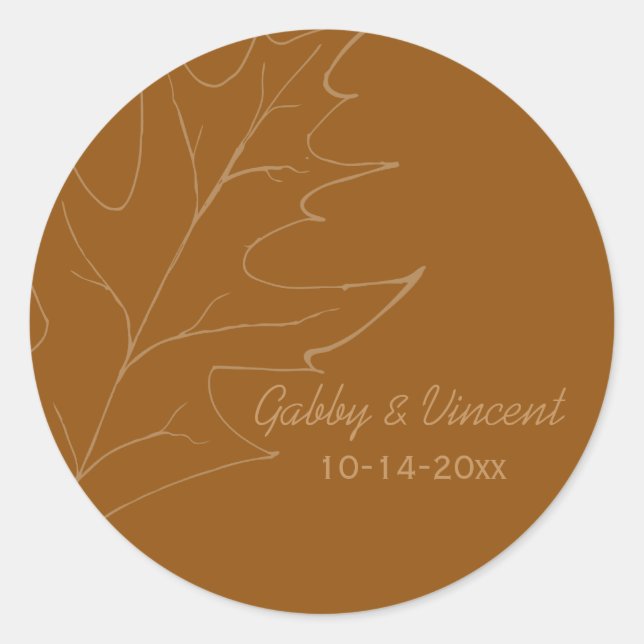 Sticker Rond Sceau Mariage Enveloppe Chêne Automne (Devant)