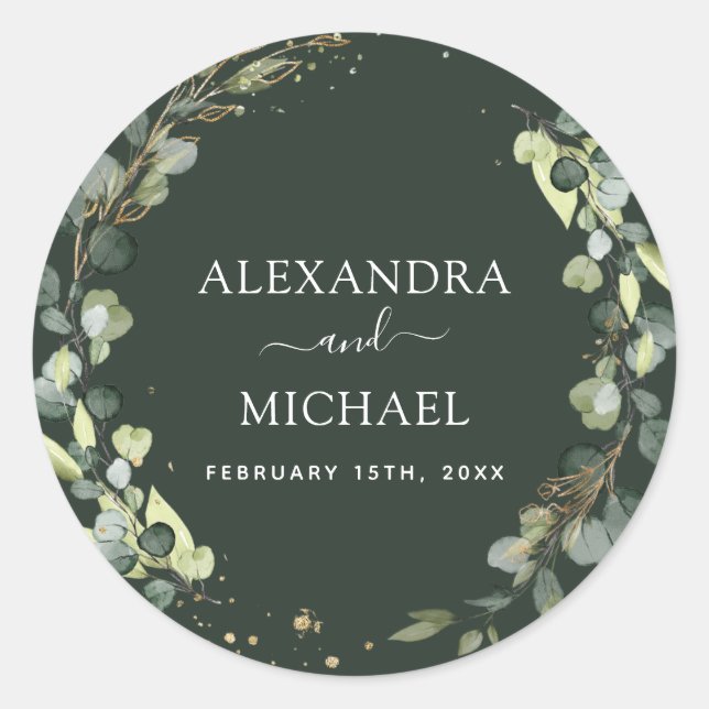 Sticker Rond Sceau mariage Eucalyptus vert émeraude (Devant)