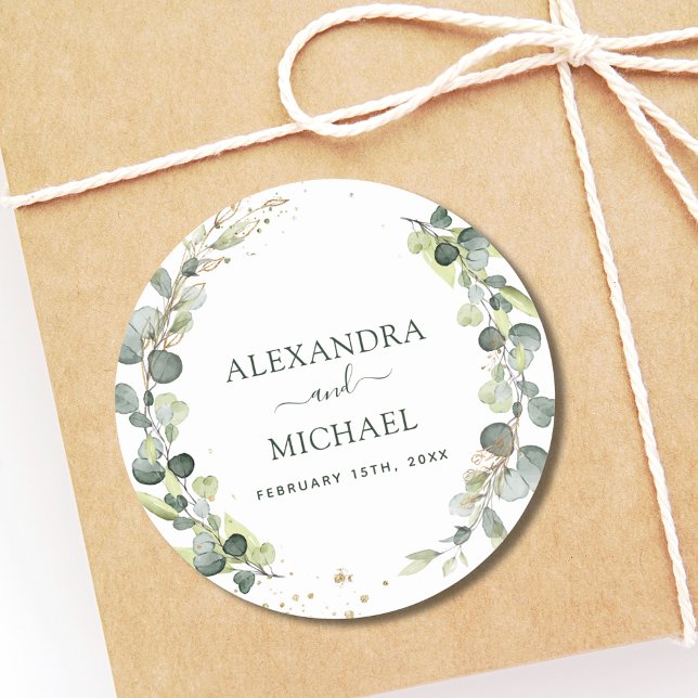 Sticker Rond Sceau mariage Eucalyptus Vert Succulent (Créateur téléchargé)