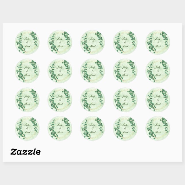 Sticker Rond Sceau Mariage Feuille Eucalyptus géométrique (Feuille)