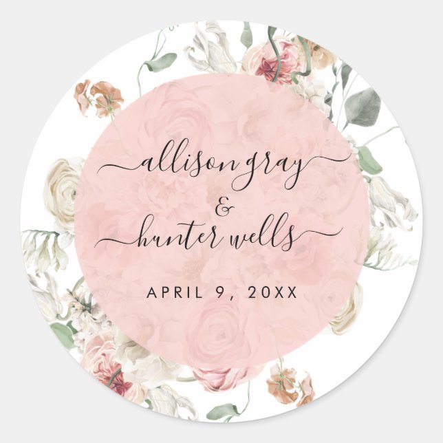 Sticker Rond Sceau Mariage floral | Annabeth (Devant)