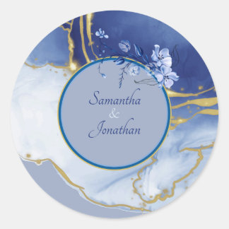 Sticker Rond Sceau Mariage moderne en marbre bleu Aqua