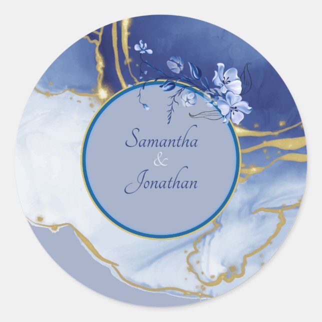 Sticker Rond Sceau Mariage moderne en marbre bleu Aqua (Devant)