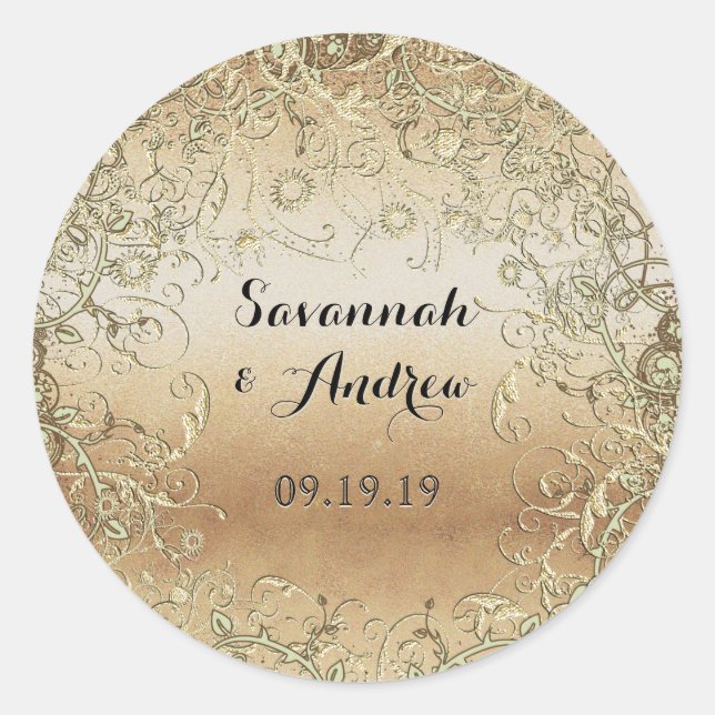 Sticker Rond Sceau Mariage noir et or (Devant)