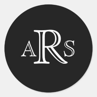 Sticker Rond Sceau Mariage noir monogramme personnalisé à trois