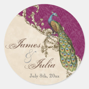 Sticker Rond Sceau Mariage Peacock & Etchat vintage