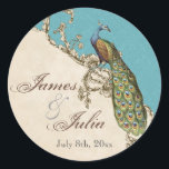 Sticker Rond Sceau Mariage Peacock & Etchat vintage<br><div class="desc">Ce sceau d'invitation élégant et sophistiqué ou autocollant, allie le meilleur de la tradition et la fraîcheur du contemporain. Le mélange d'éléments d'art Vintage et d'aquarelle contemporaine peinte à la main par Audrey Jeanne Roberts donne une belle qualité intemporelle à cette invitation. Un paon majestueux repose sur d'élégants tourbillons gravés...</div>