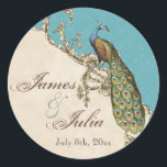 Sticker Rond Sceau Mariage Peacock & Etchat vintage<br><div class="desc">Ce sceau d'invitation élégant et sophistiqué ou autocollant, allie le meilleur de la tradition et la fraîcheur du contemporain. Le mélange d'éléments d'art Vintage et d'aquarelle contemporaine peinte à la main par Audrey Jeanne Roberts donne une belle qualité intemporelle à cette invitation. Un paon majestueux repose sur d'élégants tourbillons gravés...</div>