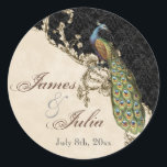 Sticker Rond Sceau Mariage Peacock & Etchat vintage<br><div class="desc">Ce sceau d'invitation élégant et sophistiqué ou autocollant, allie le meilleur de la tradition et la fraîcheur du contemporain. Le mélange d'éléments d'art Vintage et d'aquarelle contemporaine peinte à la main par Audrey Jeanne Roberts donne une belle qualité intemporelle à cette invitation. Un paon majestueux repose sur d'élégants tourbillons gravés...</div>
