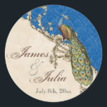 Sticker Rond Sceau Mariage Peacock & Etchat vintage<br><div class="desc">Ce sceau d'invitation élégant et sophistiqué ou autocollant, allie le meilleur de la tradition et la fraîcheur du contemporain. Le mélange d'éléments d'art Vintage et d'aquarelle contemporaine peinte à la main par Audrey Jeanne Roberts donne une belle qualité intemporelle à cette invitation. Un paon majestueux repose sur d'élégants tourbillons gravés...</div>