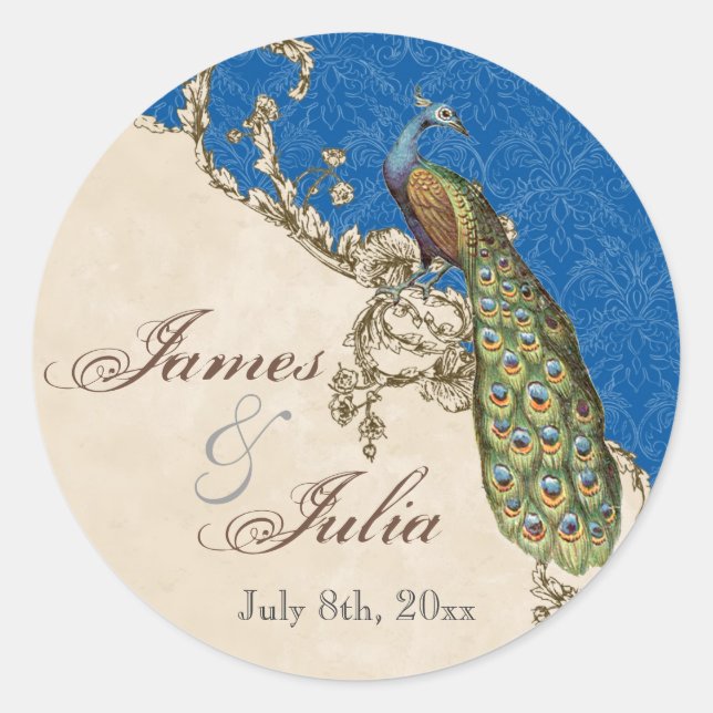 Sticker Rond Sceau Mariage Peacock & Etchat vintage (Devant)
