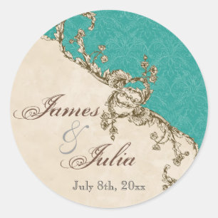 Sticker Rond Sceau Mariage Peacock & Etchat vintage