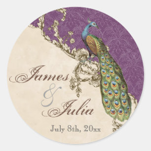 Sticker Rond Sceau Mariage Peacock & Etchat vintage