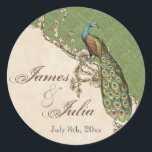 Sticker Rond Sceau Mariage Peacock & Etchat vintage<br><div class="desc">Ce sceau d'invitation élégant et sophistiqué ou autocollant, allie le meilleur de la tradition et la fraîcheur du contemporain. Le mélange d'éléments d'art Vintage et d'aquarelle contemporaine peinte à la main par Audrey Jeanne Roberts donne une belle qualité intemporelle à cette invitation. Un paon majestueux repose sur d'élégants tourbillons gravés...</div>
