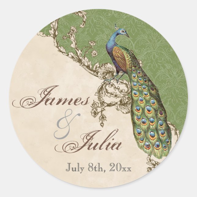 Sticker Rond Sceau Mariage Peacock & Etchat vintage (Devant)