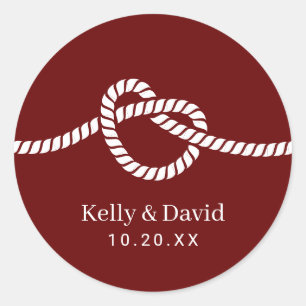 Sticker Rond Sceau Mariage rouge Coeur du noeud