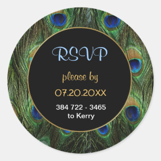 Sticker Rond Sceau Mariage RSVP Peacock Feather - Personnaliser