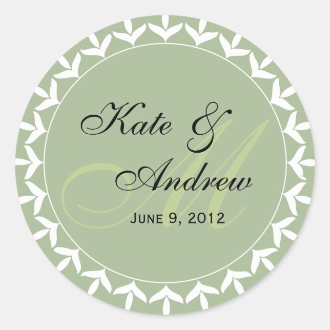 Sticker Rond Sceau mariage vert monogramme (Devant)