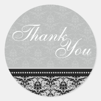 Sticker Rond Sceau Merci - Gris argenté Mariage damassé