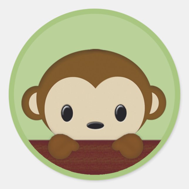 Sticker Rond Sceau NEUTRE VERT POINTE Baby shower MONKEY (Devant)
