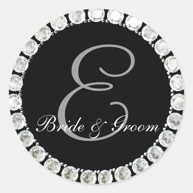 Sticker Rond Sceau personnalisable E monogramme diamant (Devant)