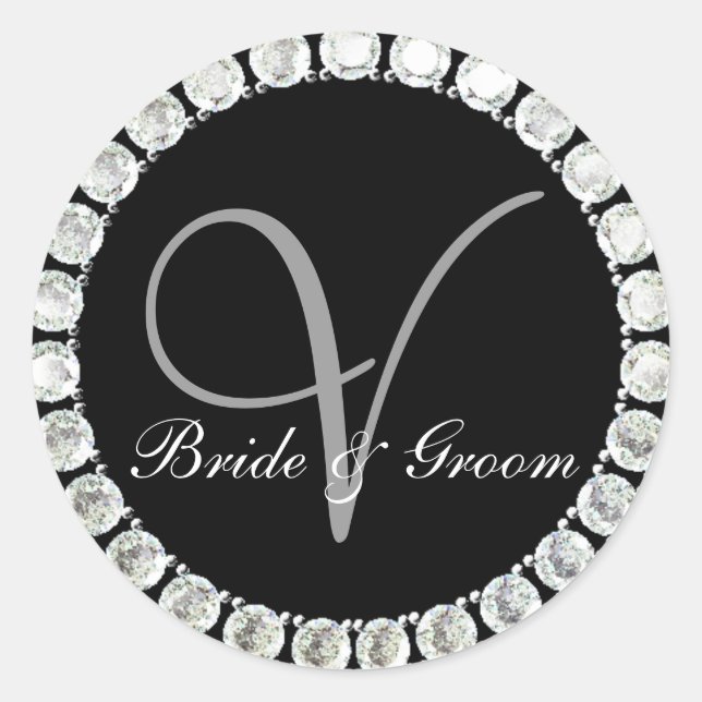 Sticker Rond Sceau personnalisable en V monogramme diamant (Devant)