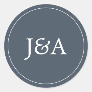 Sticker Rond Sceau simple élégant monogramme Smoky Navy Envelop