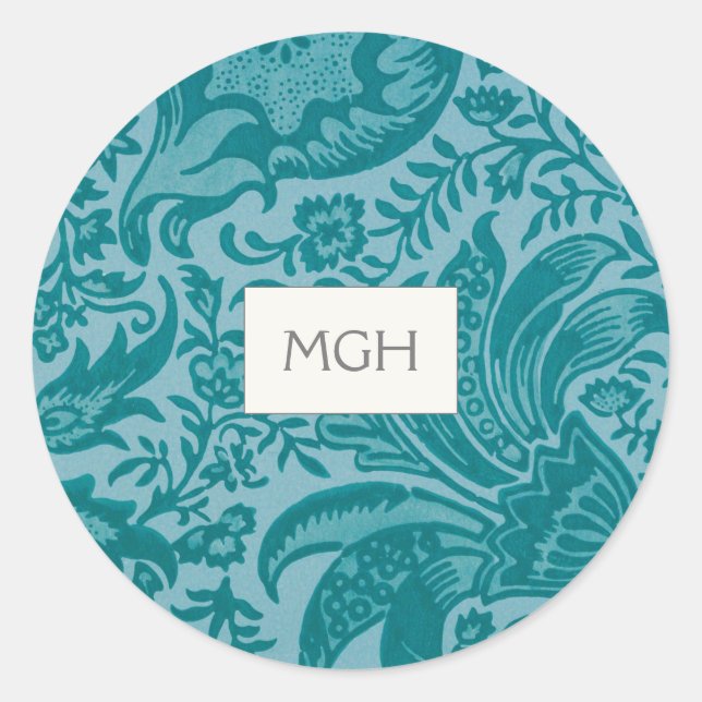 Sticker Rond Sceaux d'enveloppe à monogramme floral sarcelle él (Devant)