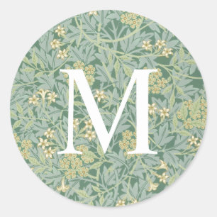 Sticker Rond Sceaux d'enveloppe à monogramme floral vert simple