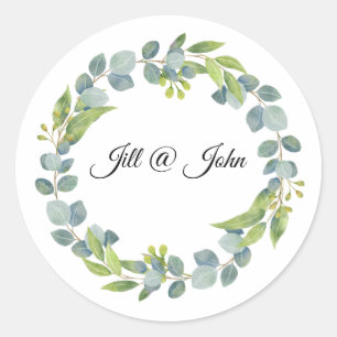Sticker Rond Sceaux d'enveloppe de mariage à couronne d'eucalyp