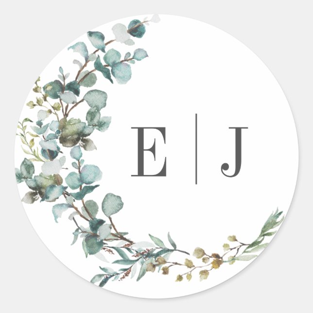 Sticker Rond Sceaux d'enveloppe de mariage chic aquarelle Eucal (Devant)