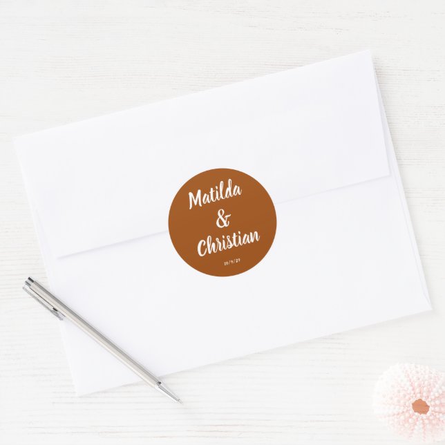 Sticker Rond Sceaux d'enveloppe de mariage orange brûlé minimal (Enveloppe)
