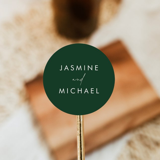 Sticker Rond Sceaux d'enveloppe de mariage vert de script moder (Créateur téléchargé)