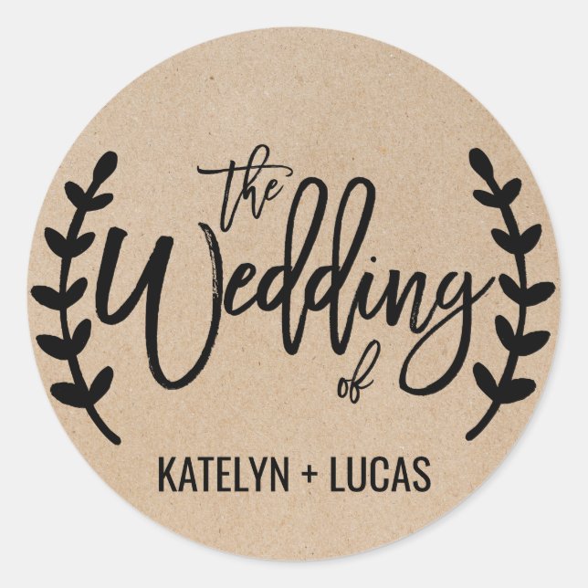 Sticker Rond Sceaux d'enveloppe Mariage Rustique Chic Faux Kraf (Devant)