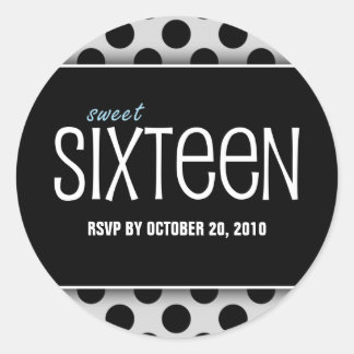 Sticker Rond Sceaux d'enveloppe RSVP en sweet sixteen noir et a
