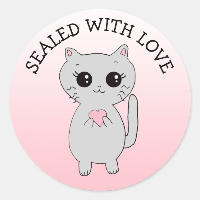 Sticker Rond Scellé avec amour Petit chaton avec cœur (Devant)
