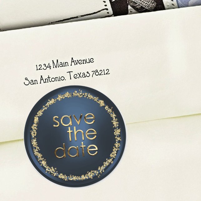 Sticker Rond Scellé d'enveloppe de sauvegarde de date bleu mari (Créateur téléchargé)