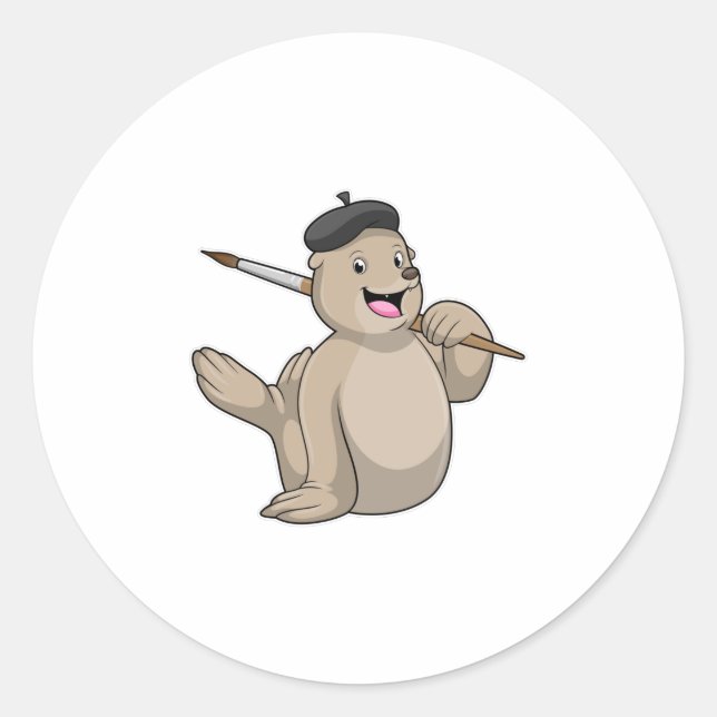 Sticker Rond Sceller comme peintre avec pinceau (Devant)