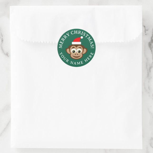 Sticker Rond Scellés d'enveloppe de Noël avec un singe de Père  (Sac)