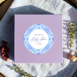 Sticker Rond Scénario de Baby Shower avec des Carreaux Bleus It