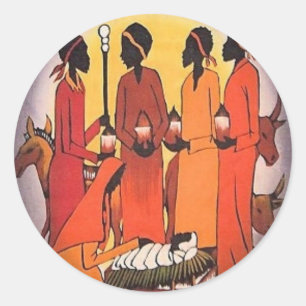 Sticker Rond Scène africaine de nativité de Noël